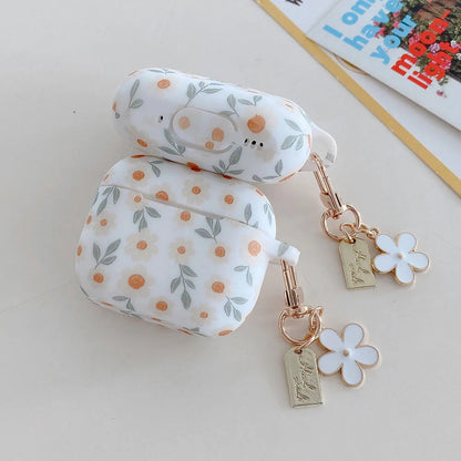 For Apple AirPods 4 ANC Flower Print Earphone Case For AirPods 2 3 Pro2 Silicone Soft Wireless Headphones Cover With Keychain