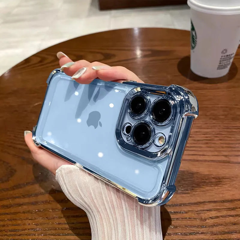 Luxury Purple Plating Clear Shockproof Phone Case For iPhone 14 13 16 15 Pro Max Plus XS XR X Four Corner Silicone Soft Cover