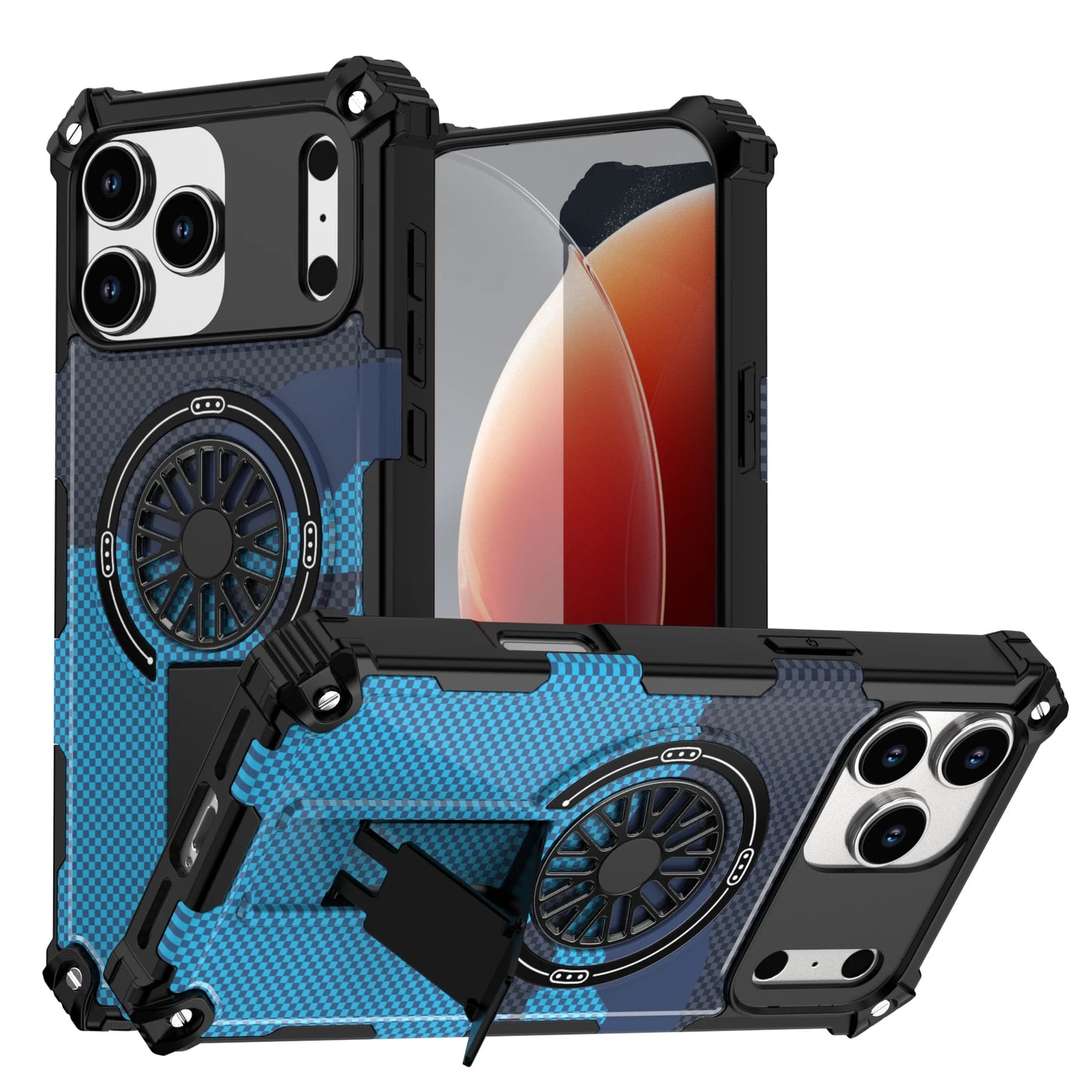 Camouflage Army Green Carbon Magnetic Phone Case Stand For Magsafe iPhone 16 15 PM 14 Plus 13 12 Pro Max 11 16e Protection Cover