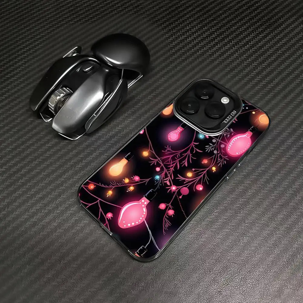 Christmas Lights Phone Case For iPhone 16 15 14 13 12 17 Pro Max Independent Metal Button Electroplating Mobile