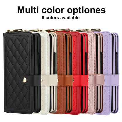 Luxury Crossbody Lanyard Leather Wallet Card Case for Samsung Galaxy Z Fold 7 6 5 4 3 Fold6 5G Wrist Rope Flip Stand Cover Coque