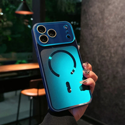 Big Window Blue Ray Magnetic Phone Case For iPhone 17 13 14 15 16 17 Pro Max Magsafe Bling Original Charging Protector Cover