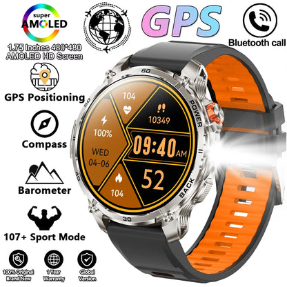 2026 New GPS Outdoor Sports Smartwatch Men AMOLED Screen NFC Flashlight Heart rate Waterproof Bluetooth Call 1000mAh Smartwatch