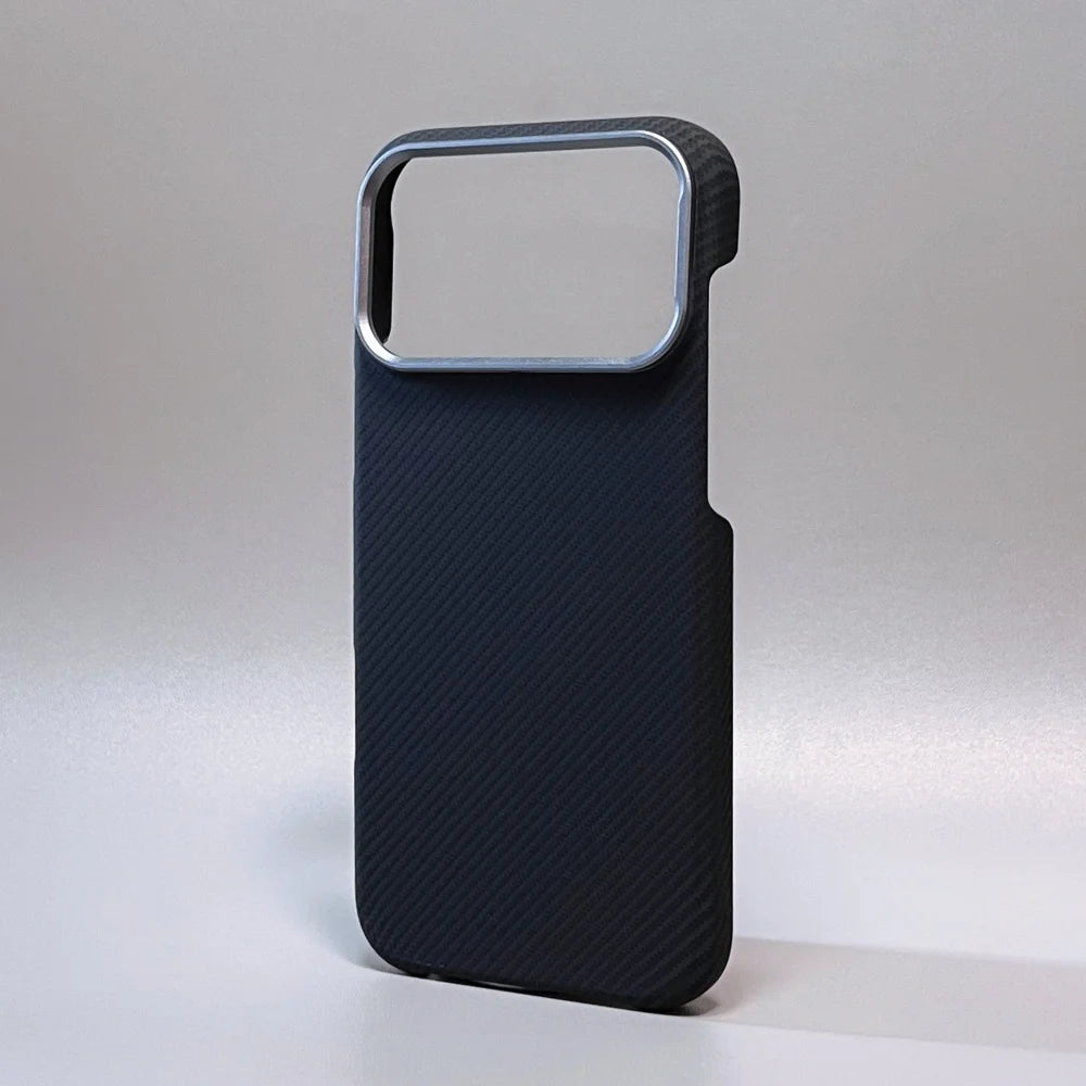 Luxury Carbon Fiber Slim Case For iPhone 17 13 14 15 16 Pro Max Shockproof Alloy Lens Camera Protective Ultra Thin Hard PC Cover