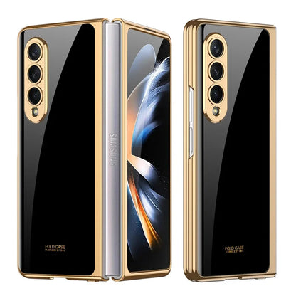 Luxury Plating Frame Case For Samsung Galaxy Z Fold 4 5G Painted Pattern Tempered Glass Hard Cover For Galaxy Z Fold5 4 3 Case