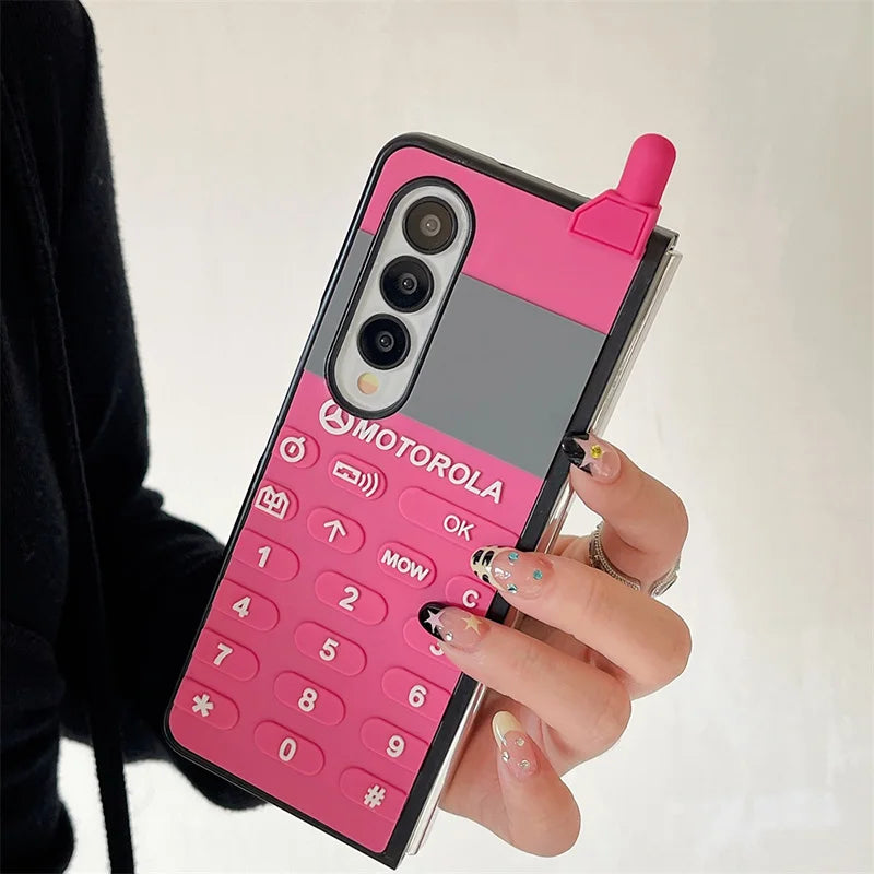 Case For Samsung Galaxy Z Flip 6 5 4 3 Z Fold 6 5 4 3 Retro Button Phone Pattern Shockproof Mobile Phone Case Cover