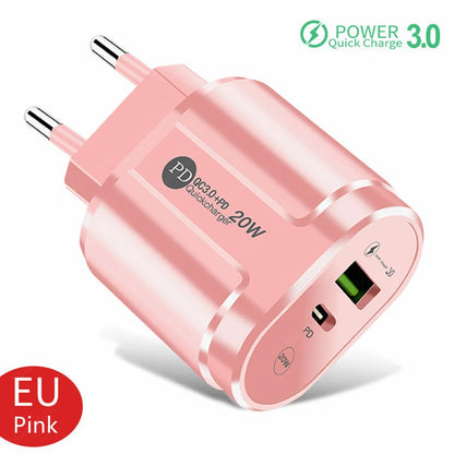 2 Ports USB Charger Quick Charge 3.0 PD 20W Type C Phone Charger Fast Charging Adapter For iPhone 13 12Pro Huawei Xiaomi Samsung