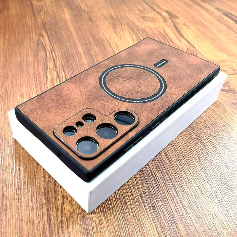 Vintage Leather Case For Magsafe Wireless Charging For Samsung Galaxy S24 S23 S22 S21 Ultra Plus FE Note 20 S 23 S23Ultra Covers - covers4phones