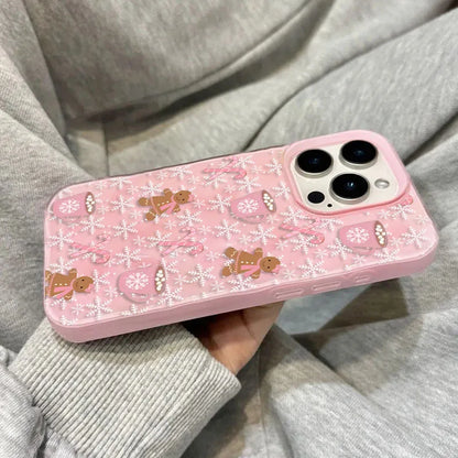 Snowflake Gingerbread Man Phone Case for iPhone 17 Air 16 15 14 13 Pro Max 15 Plus 11 12 13 Pro Shockproof Soft Cover Christmas