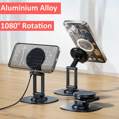 360 Rotation Aluminium Alloy Foldable Magnetic Desktop Phone Stand Desk Lazy Holder For Magsafe iPhone 16 15 14 13 12 Pro Max