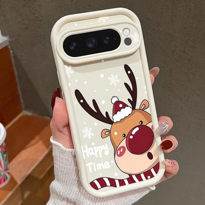 For Google Pixel 9 Pro XL Case Shockproof Bumper Soft TPU Silicone Cartoon Elk Christmas Cover For Google Pixel 9 8 7 Pro 8A 7A