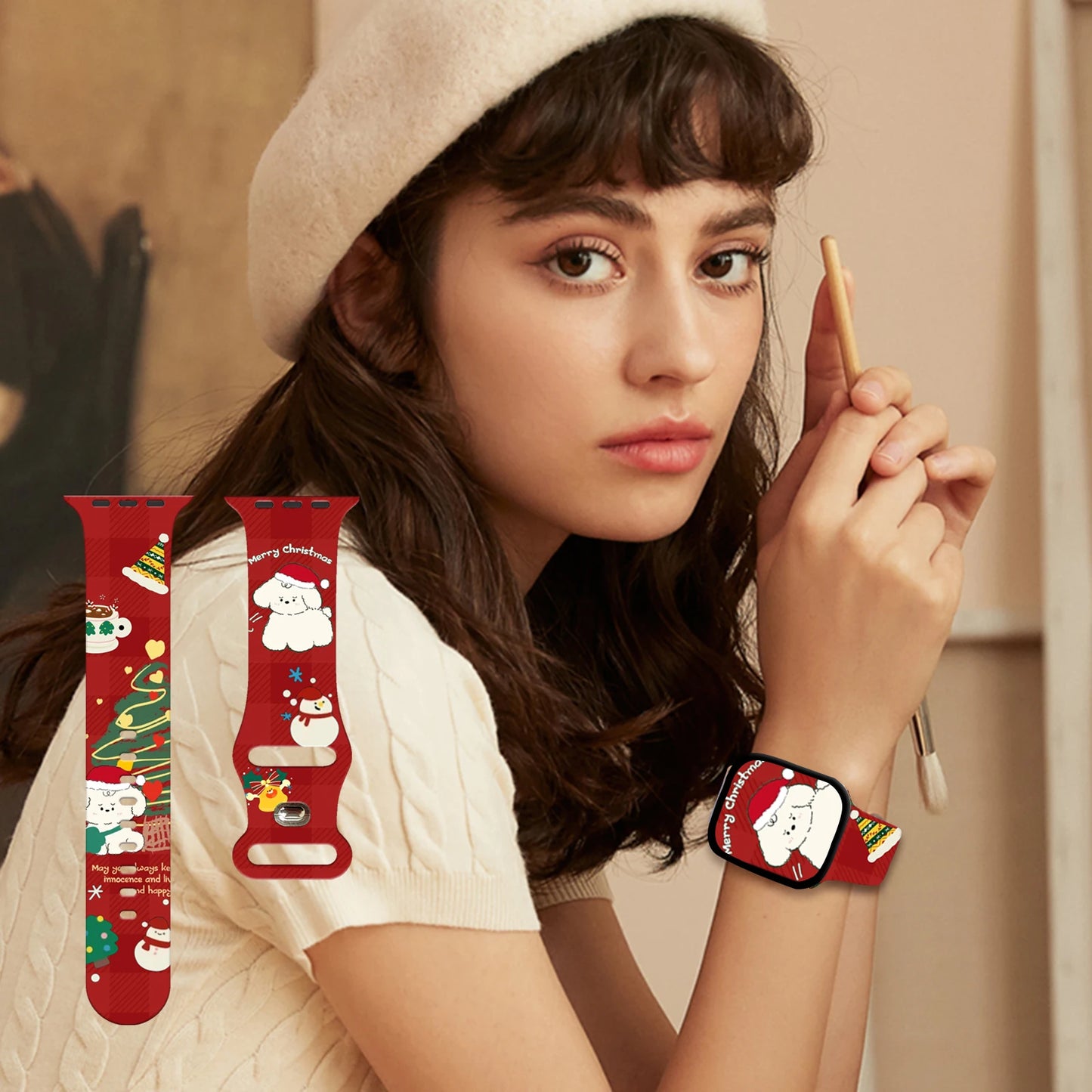 Little Dog Christmas Printed Strap for Apple Watch 11 10 9 Silicone Band Replaceable Bracelet for iWatch 46/44/42/41mm Watchband
