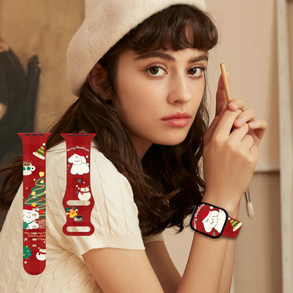 Little Dog Christmas Printed Strap for Apple Watch 11 10 9 Silicone Band Replaceable Bracelet for iWatch 46/44/42/41mm Watchband