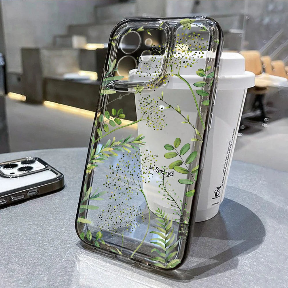 Abstract Plants Flower Phone Case For iPhone 16 Pro Case iPhone 13 15 14 11 12 17 Pro Max 7 8 Plus XR 16e XS SE Clear Soft Cover