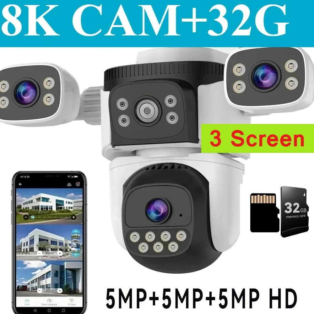 10K 20MP Four Screen Outdoor WiFi Cam PTZ 5X Zoom Night Vision Four Lens 10K Wireless CCTV Surveillance Cam Security Protection