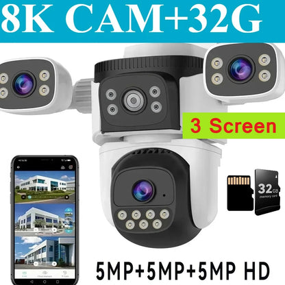 10K 20MP Four Screen Outdoor WiFi Cam PTZ 5X Zoom Night Vision Four Lens 10K Wireless CCTV Surveillance Cam Security Protection