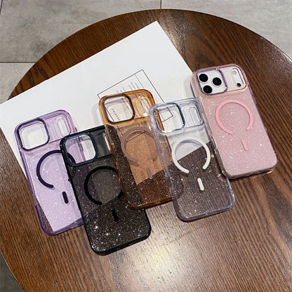 Glitter Magnetic Wireless Charging Candy Color Case for iPhone 17 Pro Max 17 Air for Magsafe Metal Lens Frame Bling Cover Funda