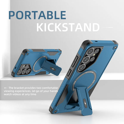 Fold Stand Holder Magnetic Armor Case For Samsung S25 Ultra S24 Plus Wireless Charging Invisible Bracket Shockproof Hard Cover