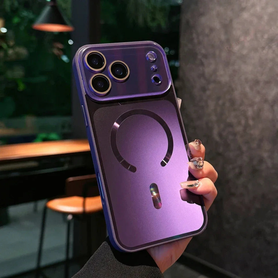 Big Window Blue Ray Magnetic Phone Case For iPhone 17 13 14 15 16 17 Pro Max Magsafe Bling Original Charging Protector Cover