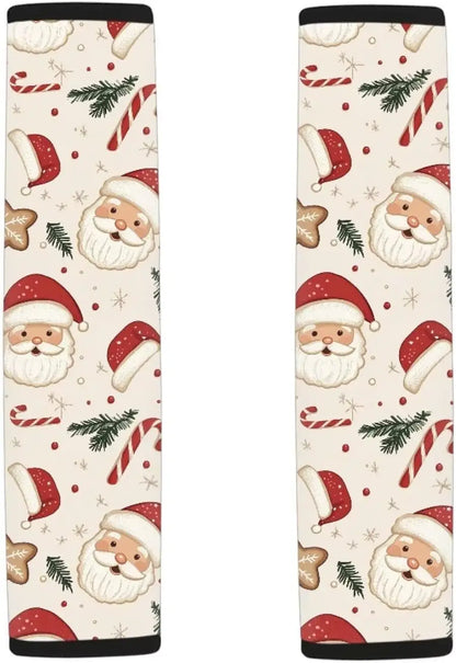 2pcs Christmas Themed Seat Belt Covers Soft Polyester Fit for Cars Santa Claus Car Accessories Interior Seatbelt Cover Print