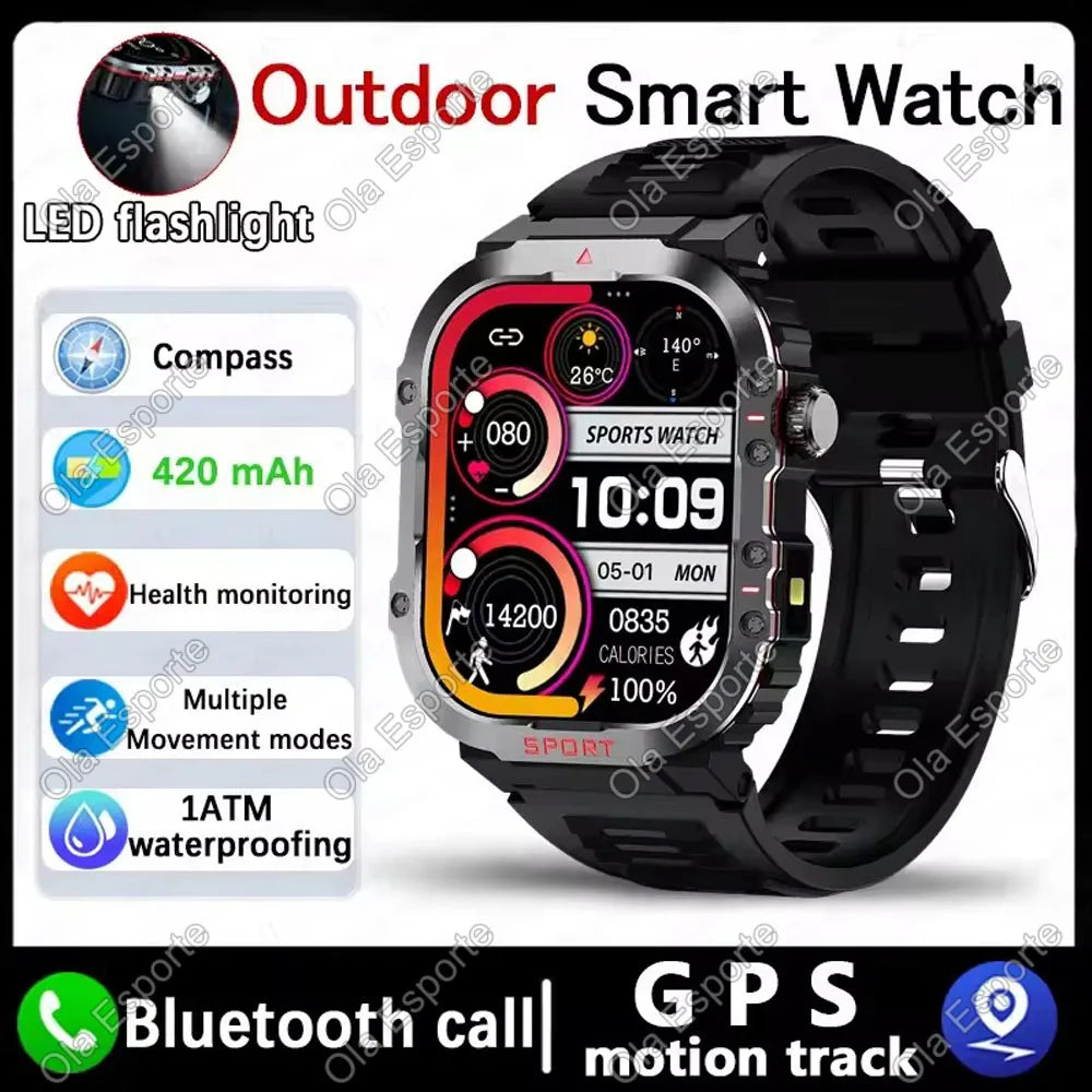 New in GPS Smart Watch For Men Wome Military Amoled Flashlight Waterproof Outdoor Sport Bluetooth Call Smartwatch Smart Band