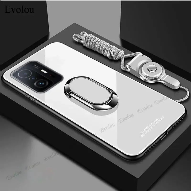 For iphone 17 Air 17 Pro Max Cases Magnet Ring Stand Phone Case For iphone 16E 15Plus 14Pro Max Mirror Tempered Glass Back Cover