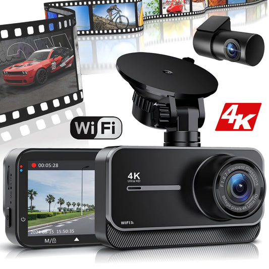 4K Dash Cam for Cars Car Camera Dash Cam WIFI Camera for Car Front and Rear Dash Camera Black Box 24H Parking Mode Recorder