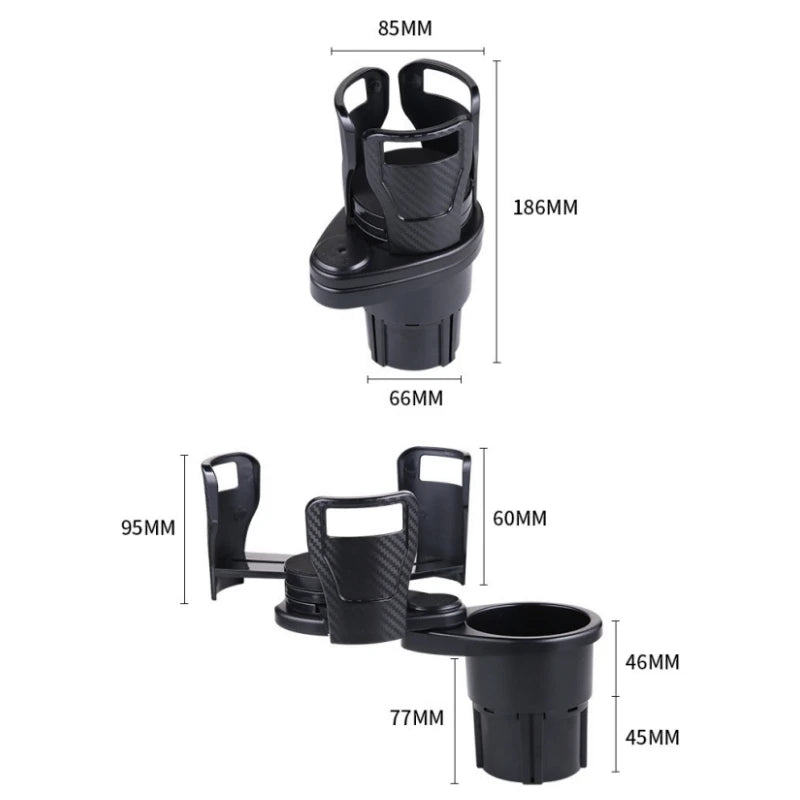 Universal Adjustable Car Cup Holder Expander 2-in-1 Car Organizer Snack Tray & Compass Design Portable Snack Rack Drink Storage