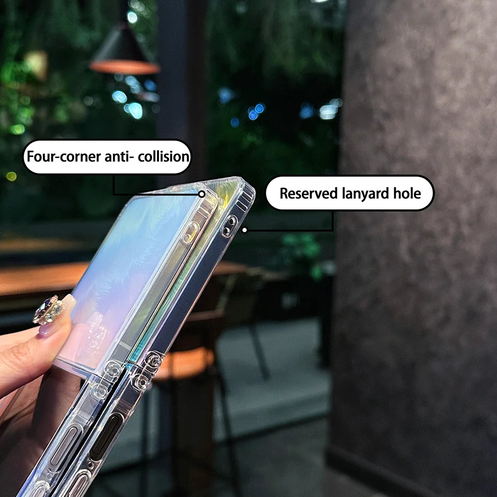 New original for Samsung Galaxy Z Flip7 foldable screen luxury feather gradient back cover anti-drop magnetic mobile phone case.