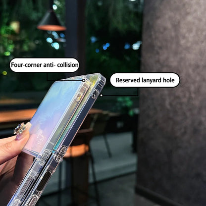 New original for Samsung Galaxy Z Flip7 foldable screen luxury feather gradient back cover anti-drop magnetic mobile phone case.