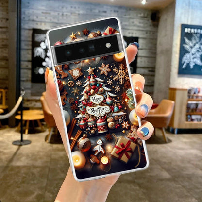Phone Case Cover for Google Pixel 9 8 7 6 5 4 4XL 7A 6A 5A 4A 3A Pro XL 5G Transparent Soft TPU Shell New Year Christmas Pattern