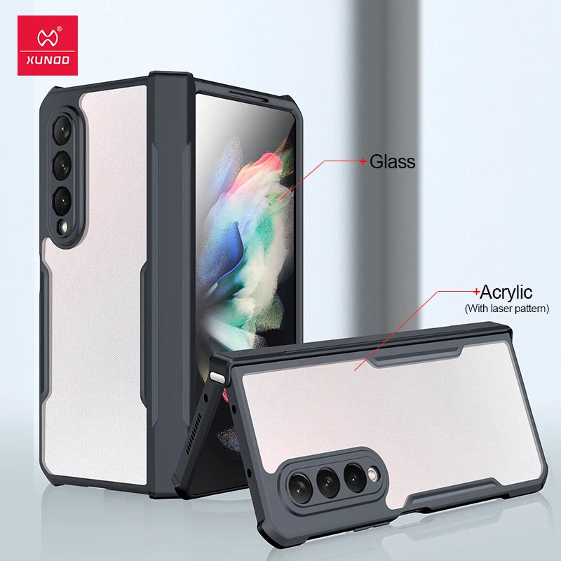 Xundd For Samsung Galaxy Z Fold 3 4 5 6 Fold 7 Foldable Case Airbag Anti-drop Camera Protect Acrylic&TPU Cover