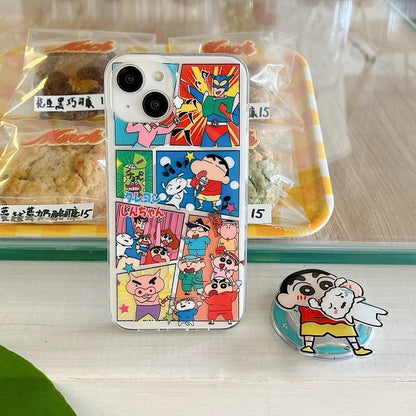 Cute Cartoon Crayon Shin-chan Magnetic Grip Holder Magsafe Wireless Charge Phone Case For iPhone 16 15 14 13 12 Pro Max Cover
