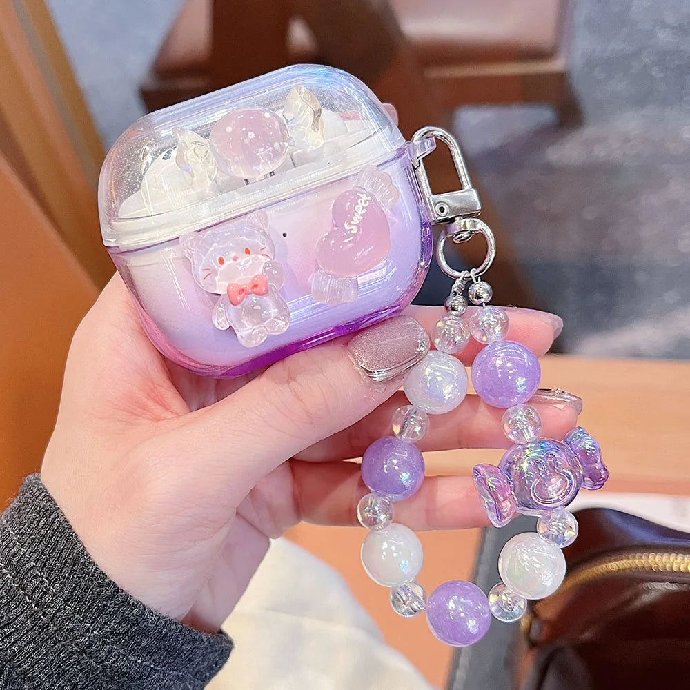 Korean Bow Flower Heart Clear Case For Samsung Galaxy Buds 2 Pro Live FE Buds 3 Pro Earphone Cover Soft Transparent with Pendant