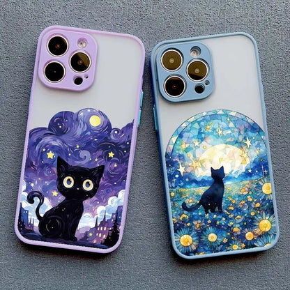 Artistic Black Cat Starry Night Phone Case For iPhone 15 14 13 12 11 Pro Max 12 16 Mini XS X XR 8 7 14 15 Plus Shockproof Shells
