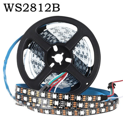 WS2812B 5050 RGBIC Smart LED Strip WS2812 Individually Addressable IC 30/60/144Pixels/Leds/m Light DC5V Black IP30/67 Waterproof
