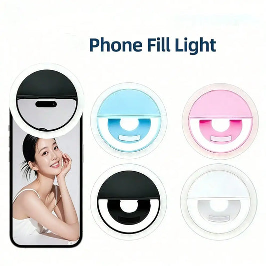 1pc USB Rechargeable Selfie Ring Light LED,Aro De Luz With 3 Brightness Modes Selfie Light, Travel Accessories