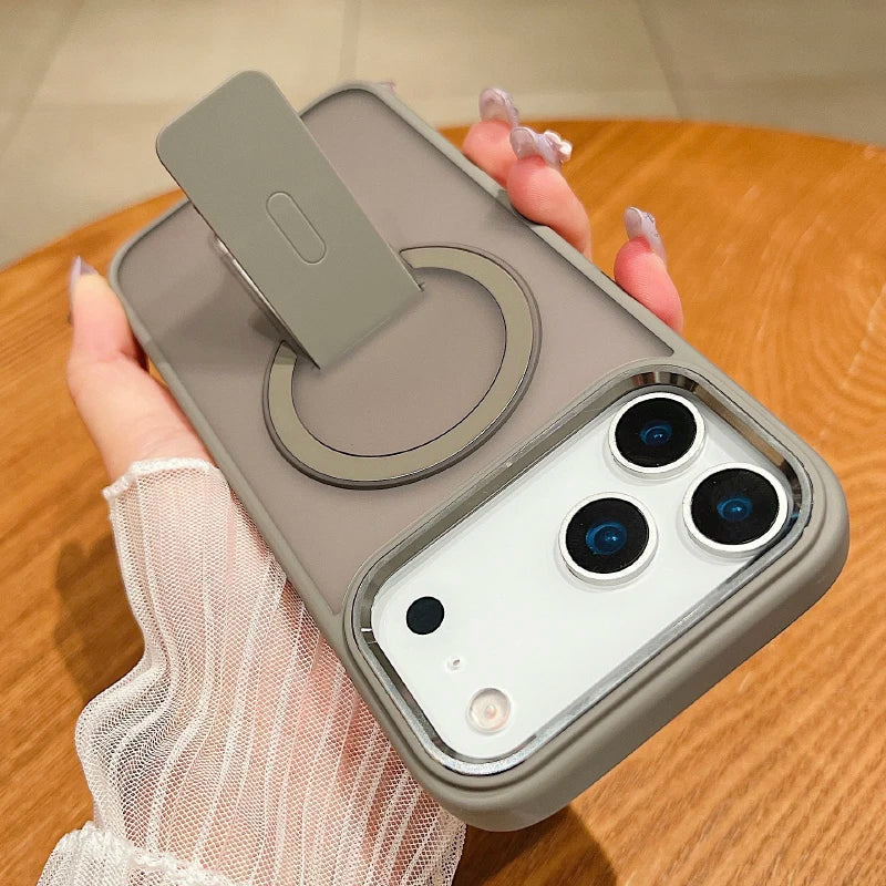 New For Magsafe Magnetic Wireless Charging Fold Holder Ring Translucent Matte Phone Case For iPhone 17 Pro Max Bumper Back Cover