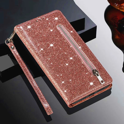Zipper Glitter Leather Wallet Flip Case For Samsung Galaxy Z Fold 6 5 4 3 5G Cover Fold4 Bling Card Solt Pocket Purse Book Coque