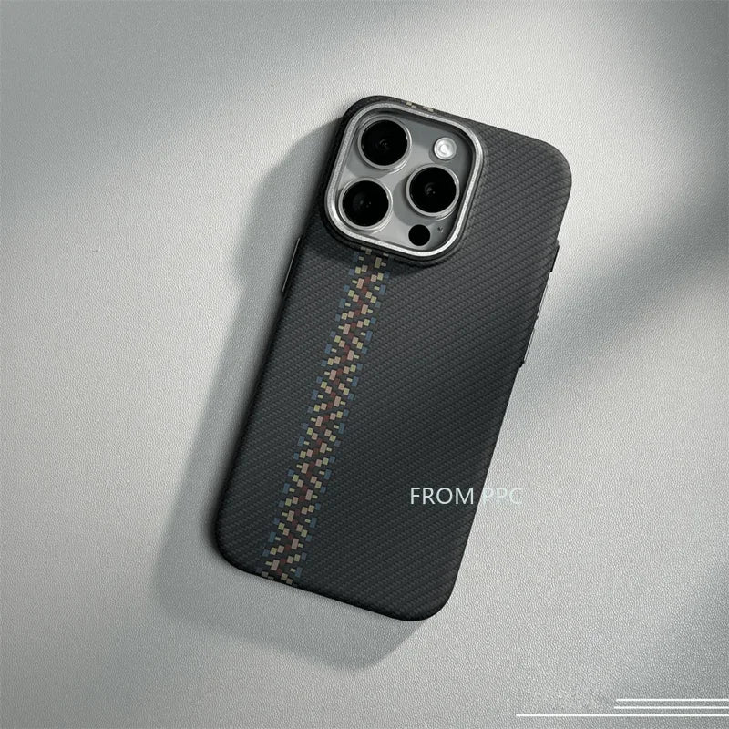 Carbon Fibre MagSafe Cover Case for iPhone 16 14 15 Pro Max Wireless Charging Magnetic Phone Shell Alloy Camera Ring Hard Coque