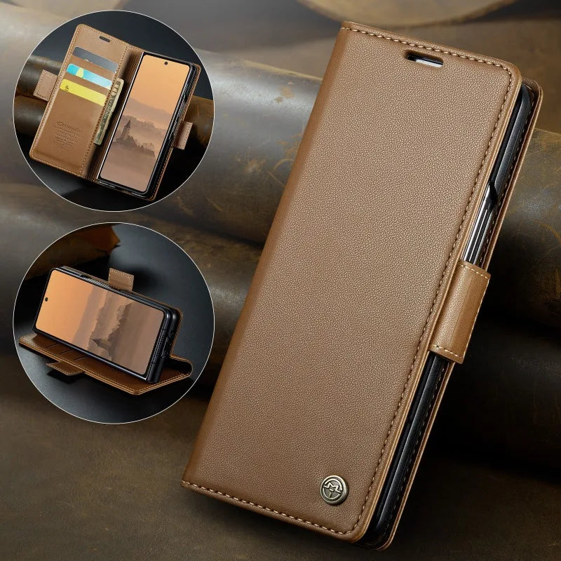 CaseMe Retro New PU Leather Magnetic Book Phone Case For Samsung Galaxy Z Fold 7 6 5 Wallet Flip Case For Samsung Galaxy Z Fold7