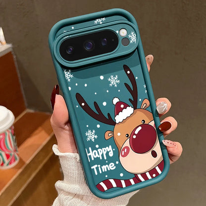 For Google Pixel 9 Pro XL Case Shockproof Bumper Soft TPU Silicone Cartoon Elk Christmas Cover For Google Pixel 9 8 7 Pro 8A 7A