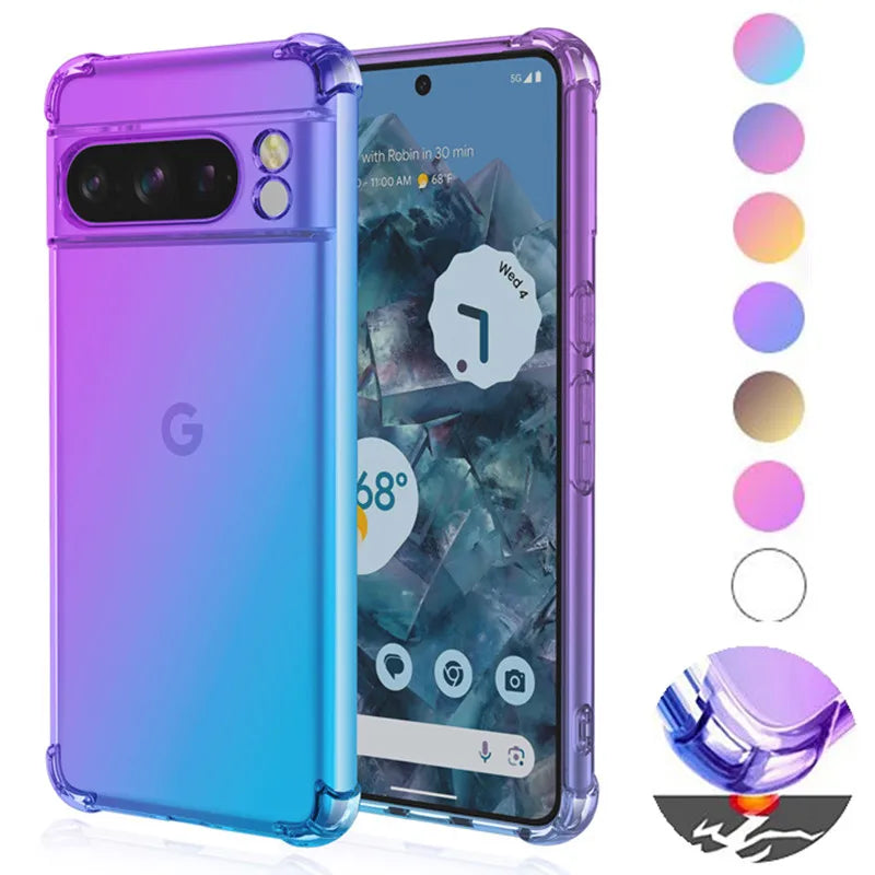 Gradient Airbag TPU Case for Google Pixel 10 9 Pro XL 9A 8A 8 Pro 7A 7 6A 5G Protective Shockproof Cover Fundas Coque Capa