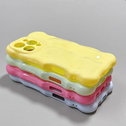 Fashion Meteorite Wave Bubble Silicone Phone Case For iPhone 16 15 Plus 14 13 12 11 Pro Max Luxury Wavy Candy Shockproof Cover