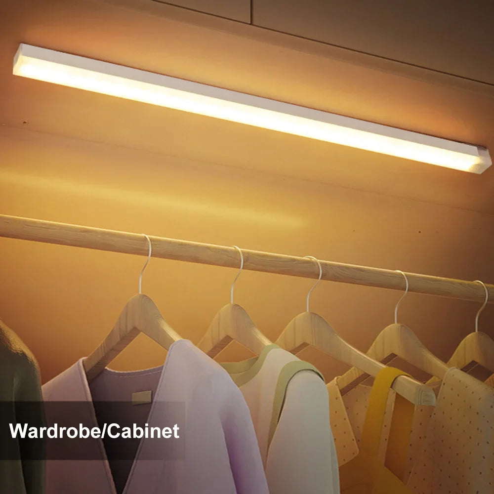 Motion Sensor LED Under Cabinet Lamp Dimmable Rechargeable Night Light Stairs Closet Room Aisle Tube Bar Detector Bulb