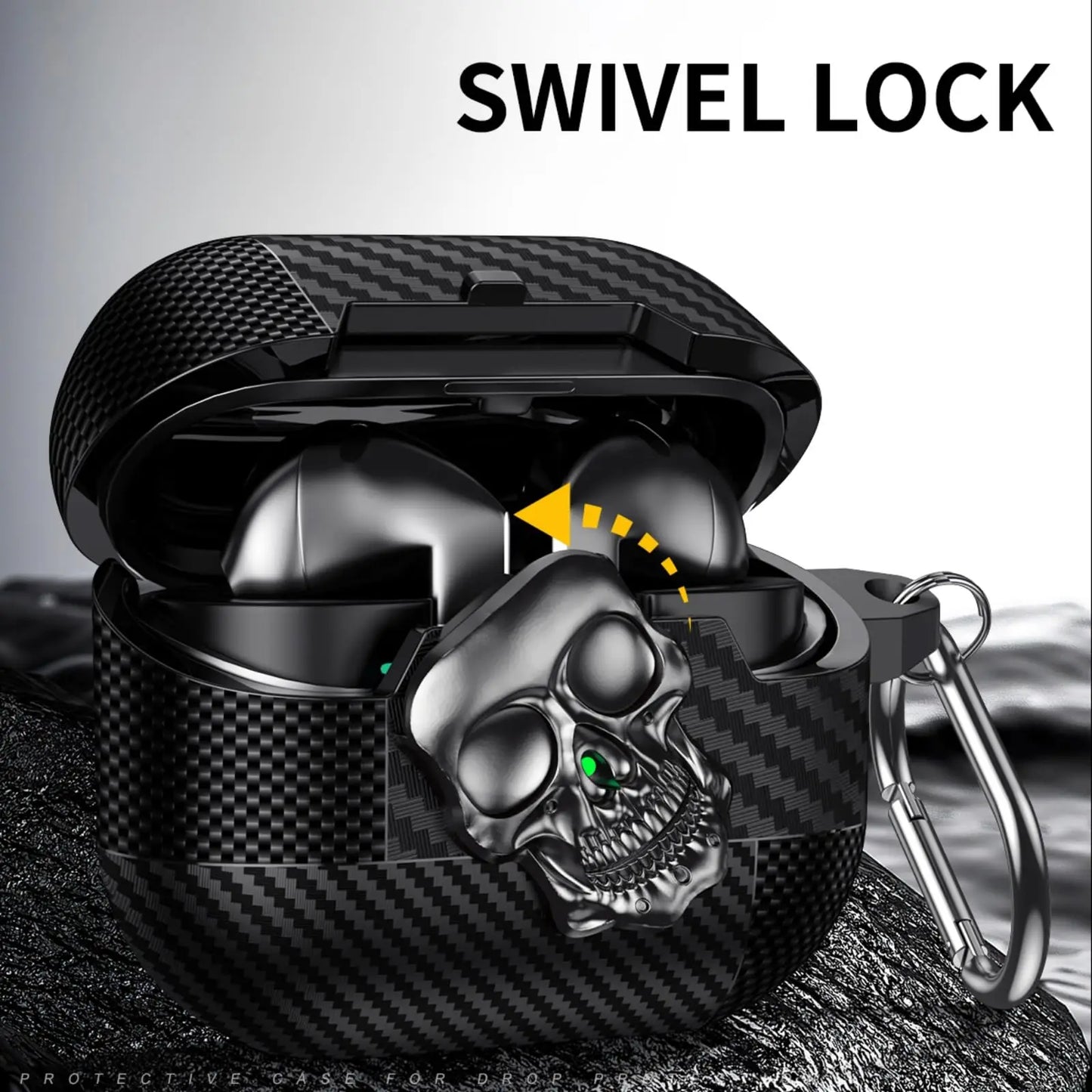 Lock Case For Samsung Galaxy Buds 3Pro with Keychain Funny TPU Cool Skull Carbon Fiber Protective Case For Samsung Galaxy Buds 3