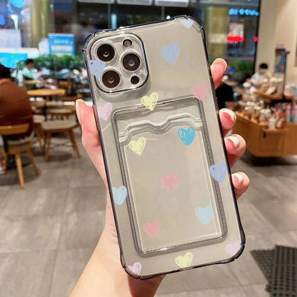 Case For iPhone 16 15 14 13 12 11 Pro Max Black White Love Heart Clear Phone Cover For iPhone XS X 7 8 Plus Wallet Card Bag Case