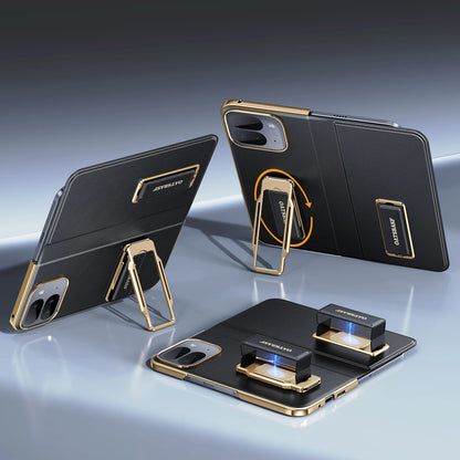 Eary for Google Pixel 10 Pro Fold Phone Case & 360°Rotatable Stand Magnetic Grip Band Leather Cover Shockproof Dual Strap Shells