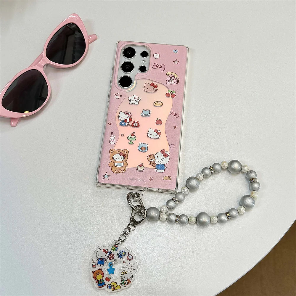Laser Glitter Hello Kitty Phone Case For Samsung S25 S24 Ultra S23 FE S22 Plus A55 A54 A53 A52 A34 A25 A24 A15 A05 A05S 5G Cover