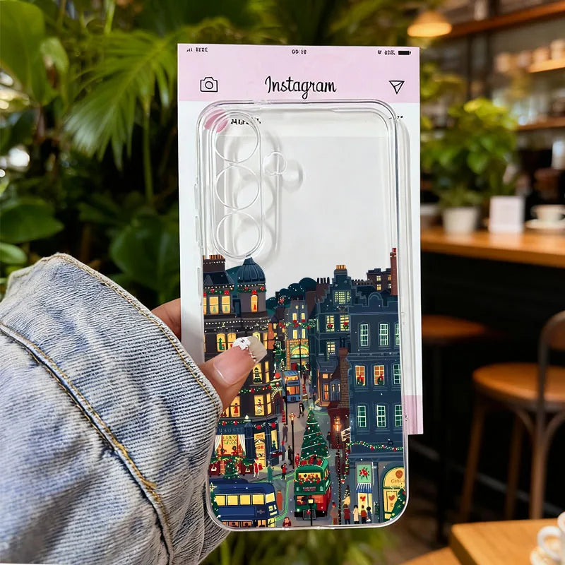 For Samsung Galaxy S25 Cute Winter Snow Case for Samsung S24 S23 Ultra S 25 24 Plus Christmas Tree Santa Claus Clear Phone Cover